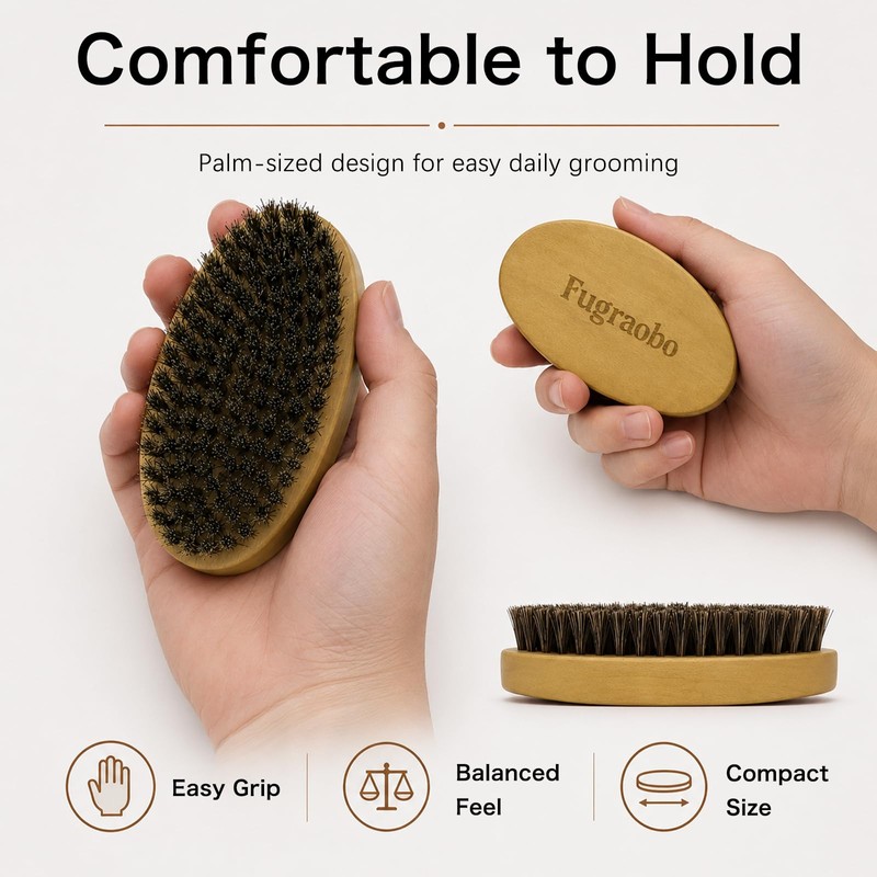 Boar Bristle Beard Brush Wooden Grooming Tool for Mustache Care