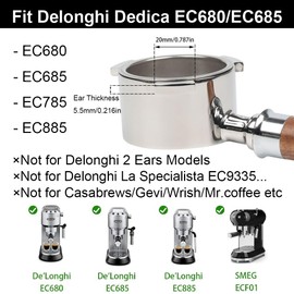 CAPFEI Bottomless Portafilter 51 mm Only Compatible with DeLonghi Dedica EC680/EC685/EC885 with 3 Ears, Filter Basket 0.3 mm Pores, Walnut Wood Handle