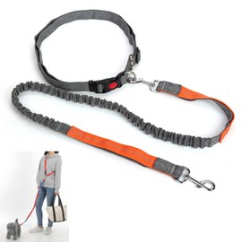 Shoulder Leash Multi-functional, Handsfree, For Dogs, Cross-body Wear, Waist Belt, Extendable, Running Lead, Walking, Running, Jogging, Waist Wrap, Convenient for Cross-slinging (Gray Orange)