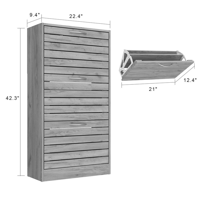 ECACAD 3-Drawer Shoe Storage Cabinet with Ventilate Doors, Wood 3-Tier