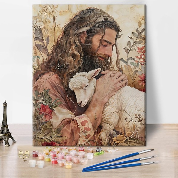 TISHIRON Jesus Paint by Numbers Adults Jesus Hugging the Sheep