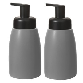 Foaming Hand Soap Dispenser Ceramic Jar Foam Dish Soap Dispenser for Bathroom and Kitchen Sink, Liquid Pump Bottle for Shampoo, Body Wash, Hand Soap, Grey, 2 Pack