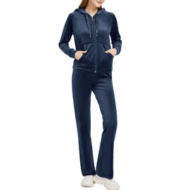 Woolicity Womens Sweatsuits Set 2 Piece Sweatshirt & Sweatpants Velour Full Sports Outfits Set Sportswear with Pocket Navy XXL