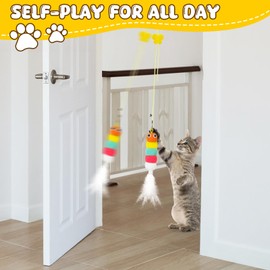 Jieffifa Interactive Cat Feather Toys 5 Pcs, Cat Teaser Retractable Hanging Indoor Kitten Play Chase Exercise, Mental Physical Stimulation for All Breeds and Species