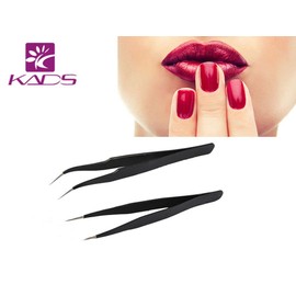 KADS 2pcs Elbow & Straight Black Nail Tweezers Nail Art Sticker Rhinestone Picker Manicure Nail Art Tool