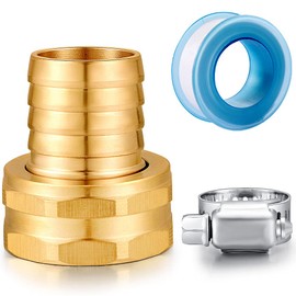 YELUN Solid Brass Garden Hose Repair kit Connector with Clamps 3/4" Barb x 3/4" Female,Fit for Garden Hose Fitting,Male and Female Hose Fittings