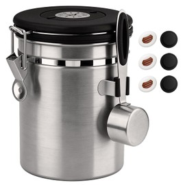 ShanSon Coffee Canister Airtight Coffee Container Stainless Steel Coffee Bean Storage Container with Scoop Coffee Canister for Beans Grounds Sugar Flour Tea Cereal,22OZ,Silver