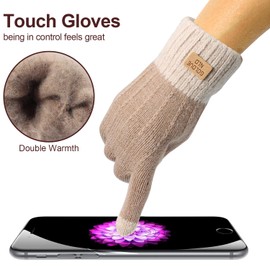 Women Gloves Winter Touch Screen Knitted Warm Gloves,H HOME-MART Elastic Warm Fleece Anti-Slip Working Running Gloves for Women, Winter Gloves for Skiing Cycling Hiking Driving Outdoor Sports (Gray)