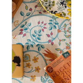 patdrea Designer Yellow French Spring Summer Tablecloth,Rustic Linen Floral Birds Pattern Table Cloth for Rectangle Tables,Decor Table Cover for Kitchen Dining Banquet,Christmas,55"*71"/6Ft