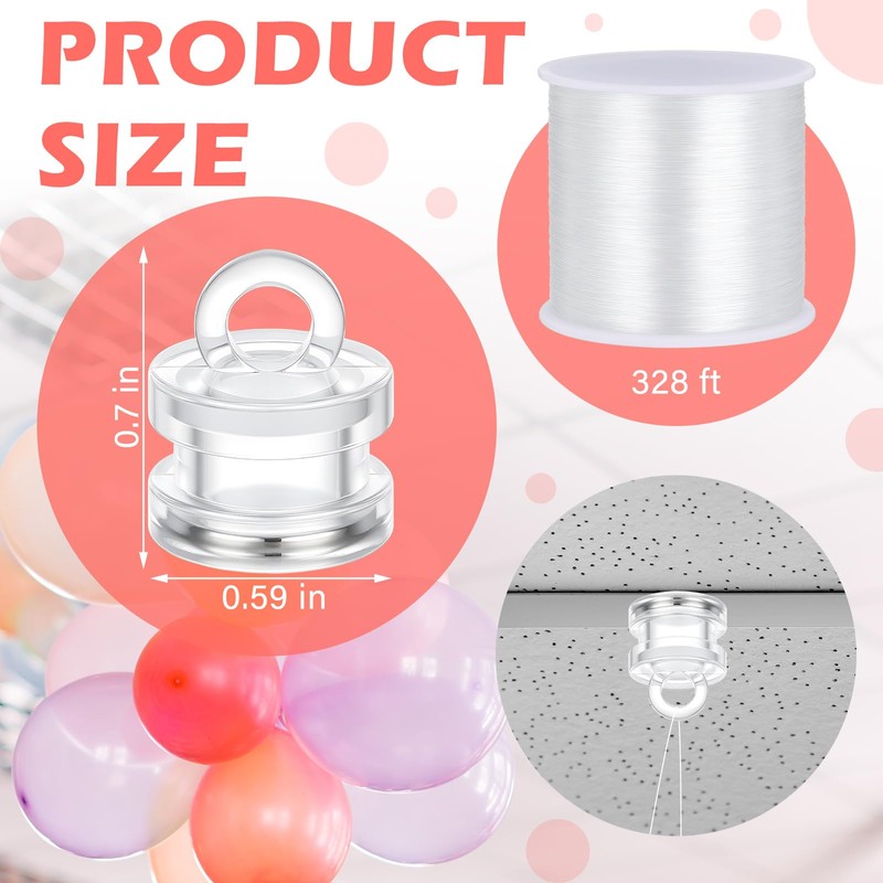 20 Pack Magnetic Ceiling Hooks with 328ft Clear Hanging Line,
