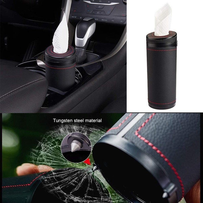 Car Tissue Tube Holder, PU Leather Cylinder Tissue Box, Diameter