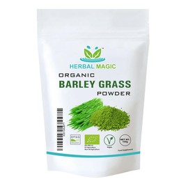 Herbal Magic's Organic Barley Grass Powder-Irrestibily Delicious.Sparkle Your Smoothies,Milkshakes,Recipes.Nutritious wholefood with sizable Healthy Attributes.Free from Fillers & Preservatives-100g