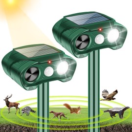 2 Pack Ultrasonic Animal Repeller Outdoor Cat Repellent Deer Repellent Devices with Strobe Light,Solar Animal Deterrent Device for Rabbit Raccoon Dog Squirrel Skunk Repellent for Yard Garden