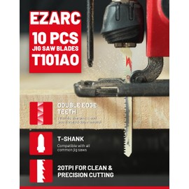 EZARC 10PCS Jigsaw Blades T101AO Jig Saw Blades Set for Wood Clean and Precision Cutting Assorted T-Shank Replacement 20 TPI Curved & Scrolling Cutting