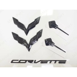 Unbranded 5PC Front Rear Stingray Corvette Letter Black Crossed Flags 2014-19 C7 Corvettes