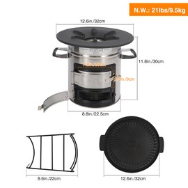 Lineslife Camping Rocket Stove with Grill Pan for Cooking, Portable Stainless Steel Wood Stove with Carry Bag for Backpacking Hiking Survival, Silver Two Doors 12.6''