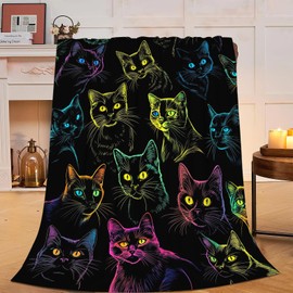 Black Cat Plush Throw Blanket - Soft, Cozy, Funny Cat Gifts for Kids, Girls, Boys & Women - Super Warm Fleece Fuzzy Bedding Blanket - 40"X50"