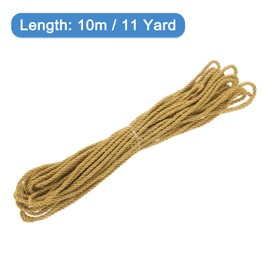 MECCANIXITY Twisted Cord Trim, 11 Yard 3mm 3-Ply Twine Braided Rope Shiny Thread String for Craft Gift Bag Curtain Christmas Decor, Dark Gold - 10m