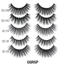 Laflare 5 Styles Premium Silk Lashes 3D Faux Mink Eyelashes Multipack, Light, Natural Looking, Professional Easy to Apply Eyelashes in a Knitted Style 5 Pairs Mixed Value Pack (GSR5P)