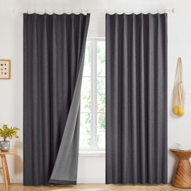 Deconovo Pinch Pleated Curtains for Bedroom, Full Blackout Linen Curtains for Living Room, Solid Thermal Insulated Drapes.,Dark Grey,50Wx95L,2 Panels