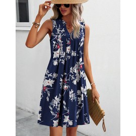 HOTOUCH Summer Dress for Women 2025 Floral T Shirts Dress for Women V Neck Sundresses with Pockets Sleeveless Shift Dresses Floral L