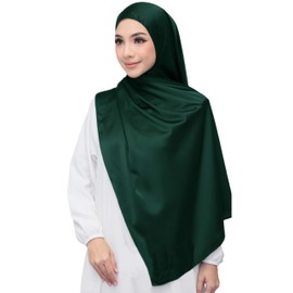 Lina & Lily Luxury Satin Hijab Head Scarf Shawl Wrap for Muslim Women Extra Long (Emerald Green)