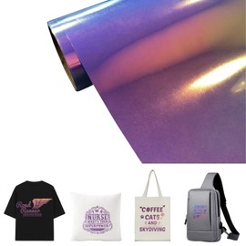 Creatorally Heat Transfer Vinyl Roll, 30.5x152 cm (12in*5ft) Rainbow Holographic Iron on HTV Paper, DIY Heat Press Design for T-Shirt, Clothes, Hats and Textiles, Easy to Cut & Weed (Blue)