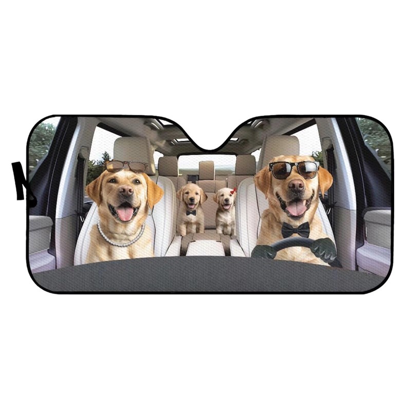 Family Golden Retriever Auto Sun Shade Cover Novelty Window Visor