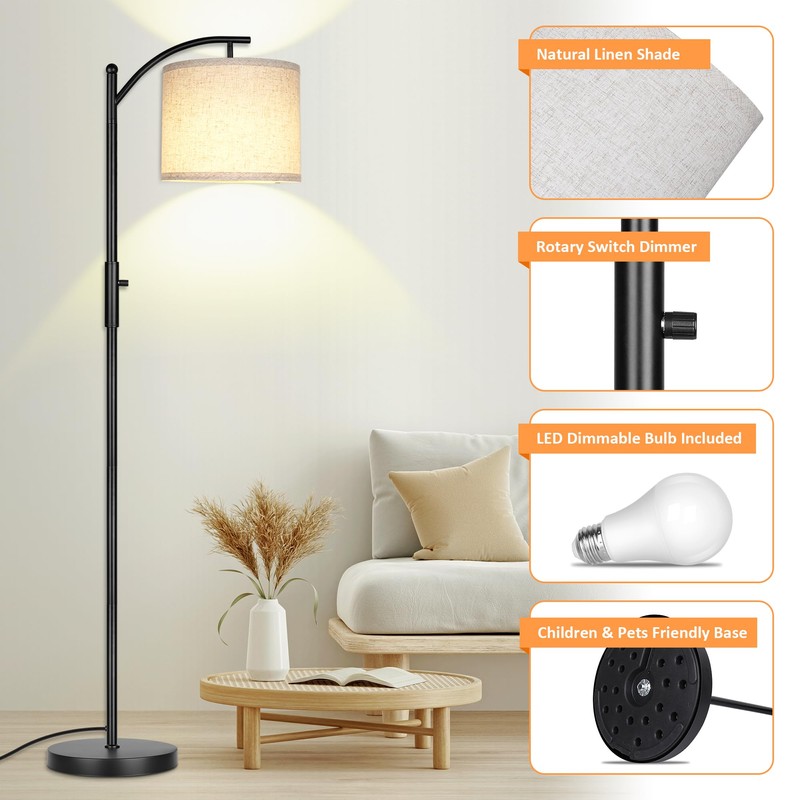 ROTTOGOON Dimmable Floor Lamp, Arc Floor Lamps for Living Room,