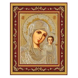 Needzo Virgin Mary Icon Orthodox Virgin of Kazan Icon Christ, Framed With Stand and it is Wall Hanging 5 1/2 Inch, Orthodox Christian Catholic Icon, Religious Gifts