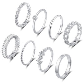 ZNBOH Gold Silver Plated Stacking Rings Set for Women 14K Dainty Stackable Thumb Knuckle Cute Ring for Women Pinky Finger Fashion Band Thin Simple Plain Chain CZ Rings Size 6-11