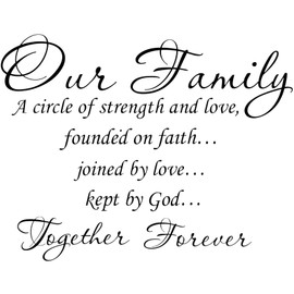 Vinyl Wall Quotes Stickers Our Family A Circle of Strength and Love Founded on Faith Joined in Love Kept by God Together Forever Saying Wall Decal Letter Decor Art Mural for Living Room Bedroom