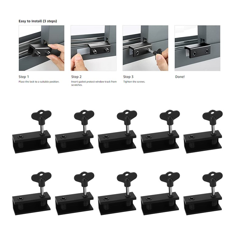 10 Set Window Lock 2 Holes Sliding Door Stopper High