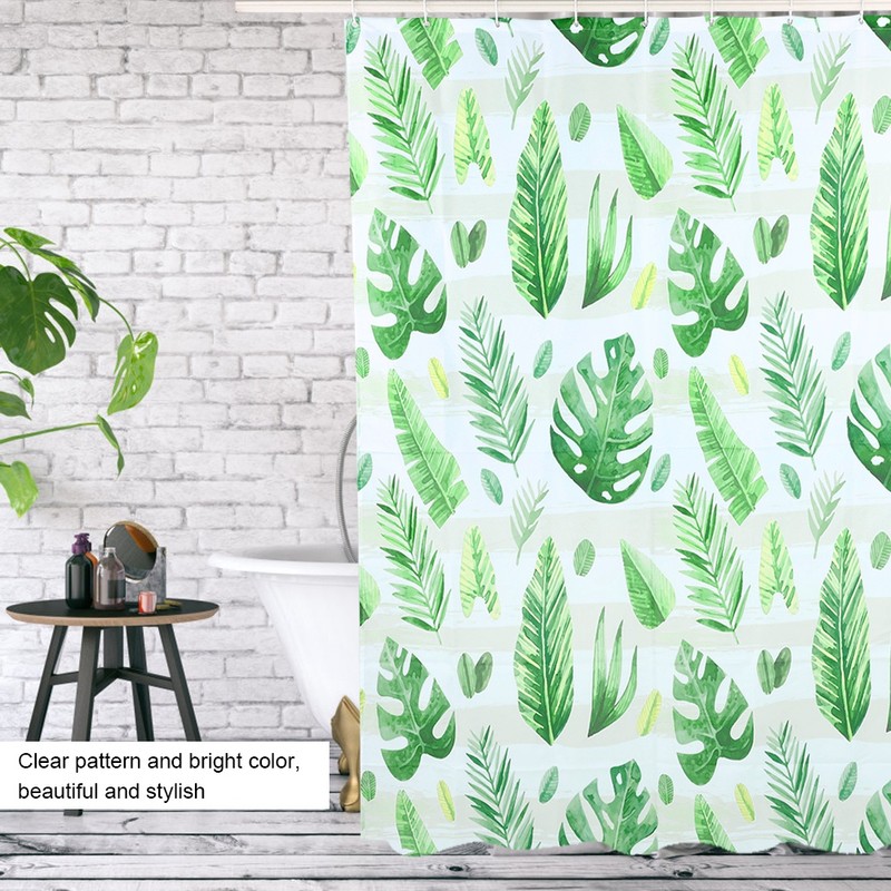 Unique Plant Leaves Pattern Shower Curtain Waterproof Mildew Proof Bathroom