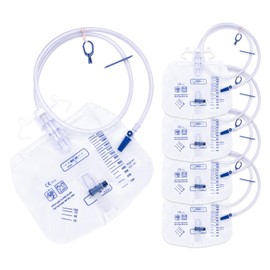 DOKIBI Catheter Bags, 2000ml Urine Bags for Men, Urinary Drainage Bag with Enhanced Anti-Reflux Chamber, 48” Thickened Drainage Tube, Adjustable Clips & Hanging Hook, 5 Pack