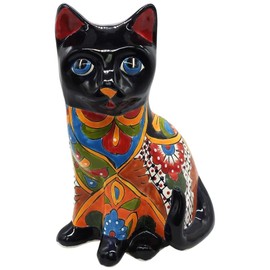 Talavera Pottery Store Lola Cat Medium Hand Painted Indoor Outdoor Multi Colored Figure Glazed