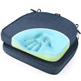 SUNROX Gel Memory Foam Chair Cushions, FadeShield Water-, Stain-Resistant Durable Reversible Seat Cushion Pads with Ties for Indoor/Outdoor Kitchen Dining Office 17"x16" Set of 2, Heather Indigo