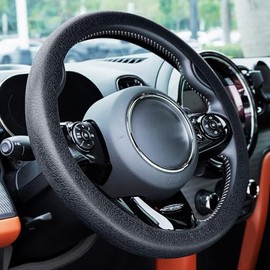 Spurtar Funda Volante Coche Universal, Accesorios Coche, Cubre Volante Coche de Silicona Elástica y Antideslizante con Textura de Lichi, con un Diámetro de 32-44 cm Protector Volante Coche, Negro.
