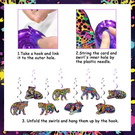 Wonmelody Rainbow Cheetah Decorations 24 Pcs Leopard Cheetah Hanging Swirls Ceiling Decor Leopard Hanging Swirls Ceiling Streamers for Jungle Safari Animal Wild 1st 2nd Birthday Baby Shower