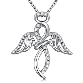 Guardian Angel Necklace Angel Pendant Infinity Angel Necklace for Women Sterling Silver Angel Necklace Little Angel Charm Cubic Zirconia Diamond Angel Necklace Jewelry for Women Birthday Gift