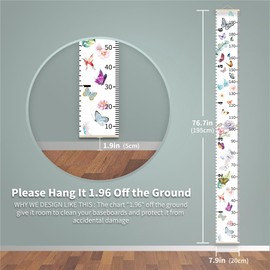 Nustila Pink Gray Color Block Growth Chart for Kids Baby Height Chart Ruler Removable Canvas Wooden Frame Hanging Wall Rulers Measurement Charts for Toddler Room Decor - 79"X7.9" with Black Wood