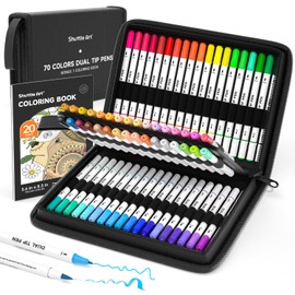 Shuttle Art Dual Tip Brush Pens, 70 Colors, Fine and Brush Dual Tip Markers Set, Portable Storage Case, Ideal for Calligraphy, Coloring, Doodling, Writing