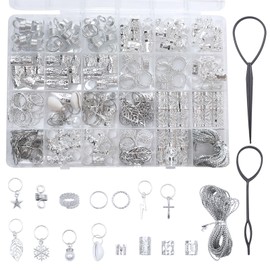 ZOCONE 259 Pieces Braid Rings Set with 2 Tools for Hair Braiding Hair Rings for Women Men Girls Braid Accessories (Silver)