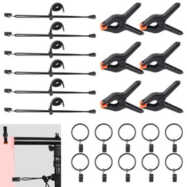 Swpeet 22Pcs Photography Backdrop Support Kit, 10Pcs Curtain Rings with Clips, 6Pcs Spring Clamps & 6Pcs Leather Background Clips Holder