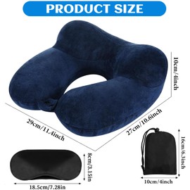 2 Pack Inflatable Travel Pillow, Portable Neck Pillow Support for Sleeping with Compact Bag and Blindfold, Soft Velvet Airplane Pillow for Traveling, Car, Train, Office(Peacock Green, Blue)