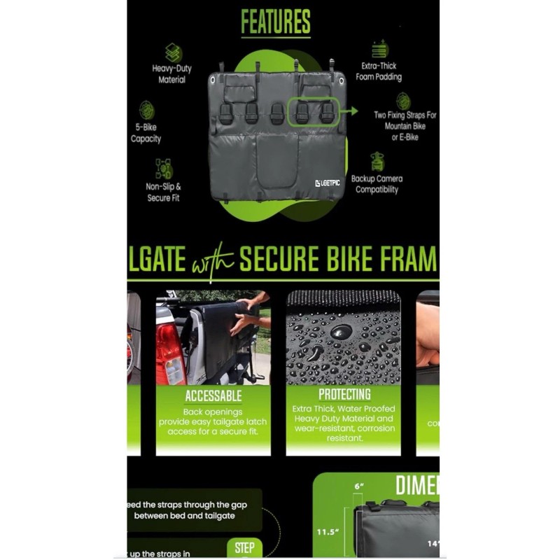 LEETPIC Tailgate Bike Pads for Mid Sized Truck Tailgate with