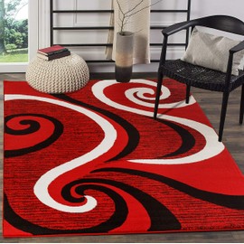 GLORY RUGS Modern Area Rug Swirls Carpet Bedroom Living Room Contemporary Dining Accent Sevilla Collection 4817A (4x6, Red)