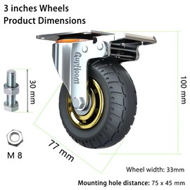 GupHoom 3 Inch Heavy Duty Rubber Swivel Caster Wheels Anti Skid Mute with 360 Degree Ball Bearing Castors Top Plate 2 Pack with Brake