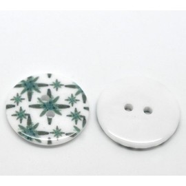 Green Leaf Flower Pattern Round Resin Sewing Buttons, 23mm, Pack of 10