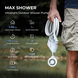 FLEXTAILGEAR MAX Shower Ultralight Rechargeable Outdoor Shower Pump, Portable Camping Showerhead Handheld, Travel Shower with USB-C Water Pump for Hiking, Car wash, Pet Cleaning, Beach Vacations